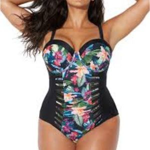 NWT Swimsuits for All Black Ruched Front One Piece Sz 18